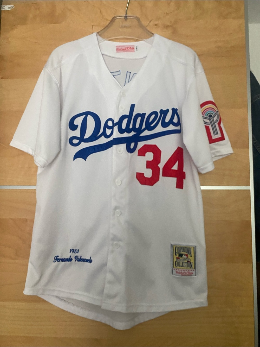 Valenzuela Mitchell & Ness Los Angeles Dodgers White Blue Red #34 Jersey